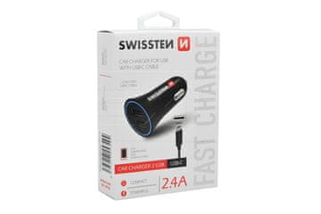 SWISSTEN 2,4A 2USB, USB-C avtomobilski polnilec