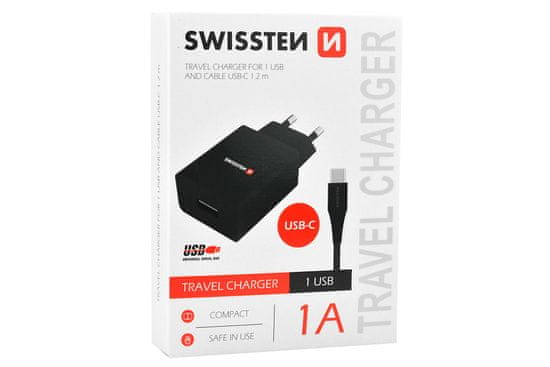 SWISSTEN Polnilni adapter s kablom USB-C, 1 A