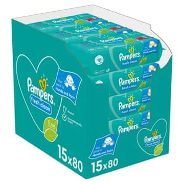 Pampers Fresh Clean Baby otroški čistilni robčki, 15 pakiranj = 1.200 robčkov