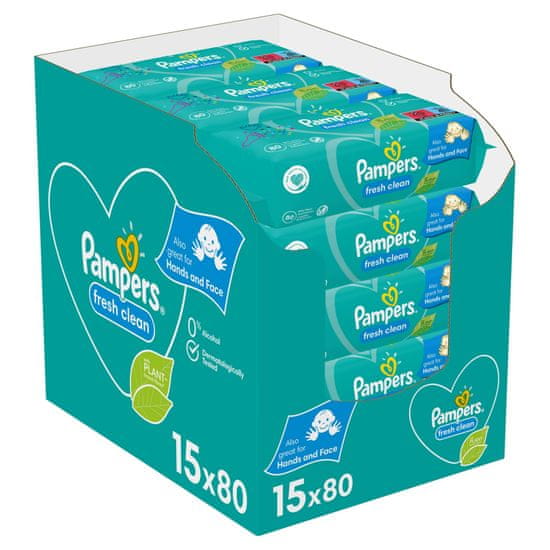 Pampers Fresh Clean Baby otroški čistilni robčki, 15 pakiranj = 1.200 robčkov - odprta embalaža