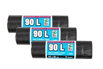 Piskar vrečke za smeti, 90 L, s trakom, 3x 12 kosov