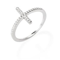 Bleščeč srebrni prstan z diamanti iz cirkonov RCRBBZ (Obseg 52 mm)