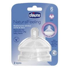 Chicco Natural Feeling silikonski cucelj za stekleničko s hitrim pretokom 6m+ 2 kosa