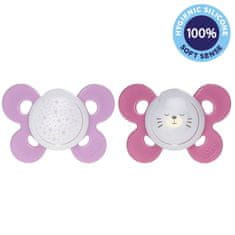 Chicco Silikonski dudelec Physio Comfort za nočni čas 16-36m deklica - zvezde/mediji 2 kosa