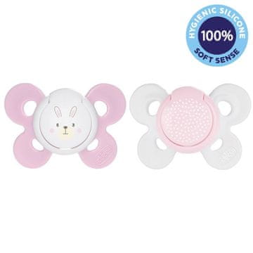 Chicco Physio Comfort Silikonski dudelec 2-6m deklica - zajček/očki 2 kosa