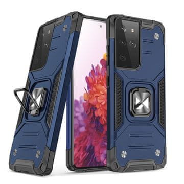 WOZINSKY Oklepno hibridno etui z magnetnim držalom za Samsung Galaxy S22 Ultra Ring Armor – modro