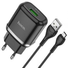 Hoco N3 pametni hišni polnilec, 18W, 3.0 QC USB, MicroUSB, črn