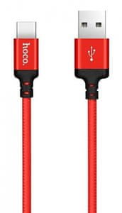 Hoco podatkovni kabel, Tip C na USB, 2 m, 3A, pleten, rdeč