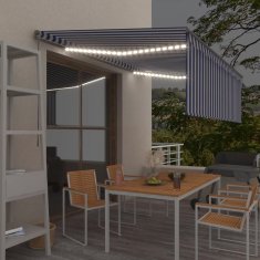 Vidaxl Ročno zložljiva tenda s senčilom LED 4x3 m modra in bela