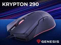 Genesis Krypton 290 gaming miška, optična, 6.400dpi, črna