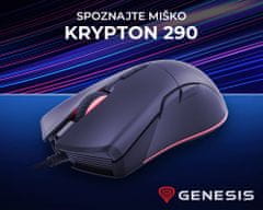 Genesis Krypton 290 gaming miška, optična, 6.400dpi, črna