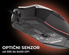 Genesis Krypton 290, gaming optična miška, RGB osvetlitev, 7 prog. tipk, 6.400dpi, spomin, aplikacija, bela/črna