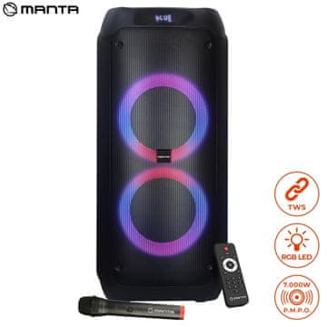 Manta SPK5300 karaoke zvočnik, True Wireless, 7000 W P.M.P.O, črn