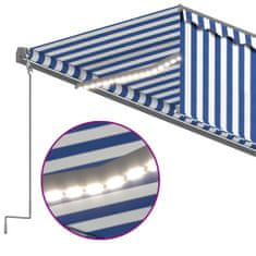 Vidaxl Avtomatska tenda s senčilom LED + senzor 5x3 m modra in bela