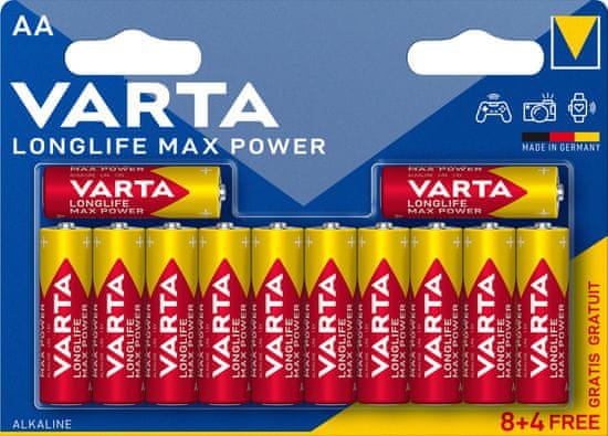 Varta Longlife Max Power baterije, 8+4 AA, 2 blistra (4706101462)