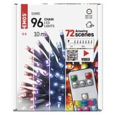 Emos LED božična veriga, 10 m, notranja in zunanja, RGB, z upravljalnikom, programi in časovnikom