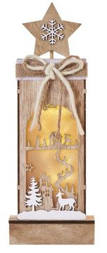 Emos LED lesena dekoracija - Zimska pokrajina, 34 cm, 2x AA, notranja, toplo bela, s časovnikom