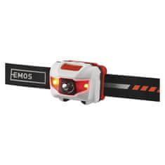 Emos naglavna LED svetilka, 1W+2LED, 3xAAA, 85 lm, 65m