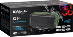 Defender G14 prenosni zvočnik, 7W, IP66/BT/FM/TWS, zelena