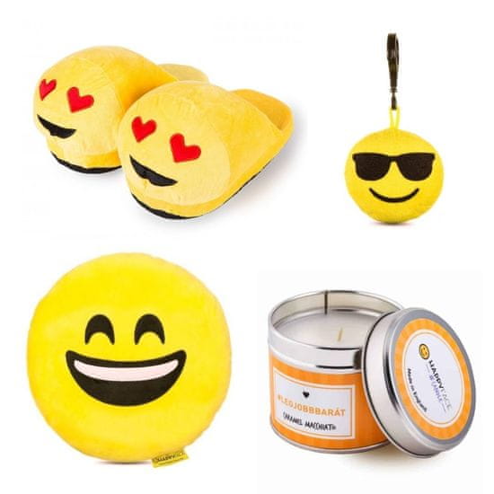 HappyFace Emoji darilni set vzglavnik 32cm, copati za odrasle, dišeča
