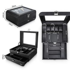 Troli Črna luksuzna škatla za nakit s prozornim pokrovom