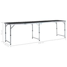 Vidaxl Zložljiva miza za kampiranje siva iz aluminija 240x60 cm