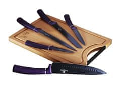 Berlingerhaus Komplet nožev s površino proti prijemanju + deska za rezanje 6 kosov Purple Metallic Line BH-2683