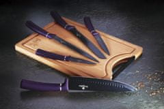Berlingerhaus Komplet nožev s površino proti prijemanju + deska za rezanje 6 kosov Purple Metallic Line BH-2683