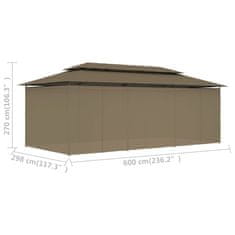 Vidaxl Paviljon z zavesami 600x298x270 cm taupe 180 g/m2