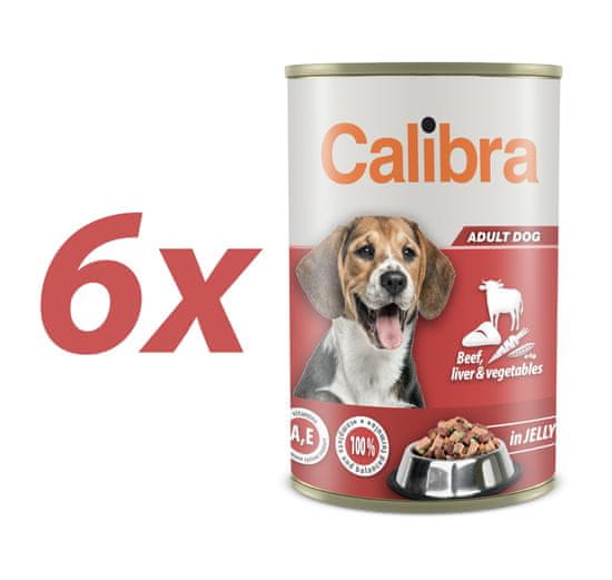 Calibra Premium konzerva za pse, govedina, jetra in zelenjava v želeju, 6 x 1240 g