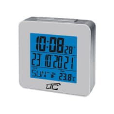 LTC LCD budilka s termometrom z radijsko vodeno uro srebrna