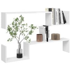 Vidaxl Stenska polica 2 kosa visok sijaj bela 100x15x20 cm iverna pl.