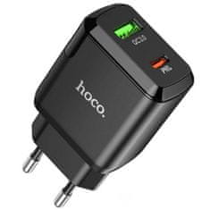 Hoco N5 pametni hišni polnilec, 20W, z 3,0 QC, z 1 x USB C in 1 x USB vtičem in s polnilnim kablom Type C - Type C, črn