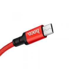 Hoco X14 podatkovni kabel, Micro USB na USB, 1 m, 2,1 A, pleten, rdeč