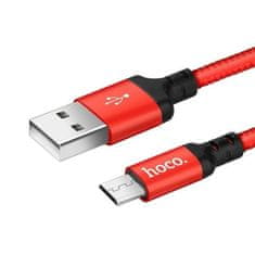 Hoco X14 podatkovni kabel, Micro USB na USB, 2 m, 2,1A, pleten, rdeč