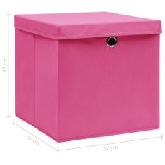 Greatstore Škatle za shranjevanje s pokrovi 4 kosi roza 32x32x32 cm blago