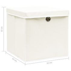 Greatstore Škatle za shranjevanje s pokrovi 4 kosi bele 32x32x32 cm blago