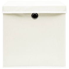 shumee Škatle za shranjevanje s pokrovi 4 kosi bele 32x32x32 cm blago