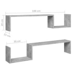 Vidaxl Stenska polica 2 kosa betonsko siva 100x15x20 cm iverna plošča