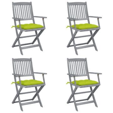 shumee vidaXL Zložljivi vrtni stoli 4 kosi z blazinami trden akacijev les