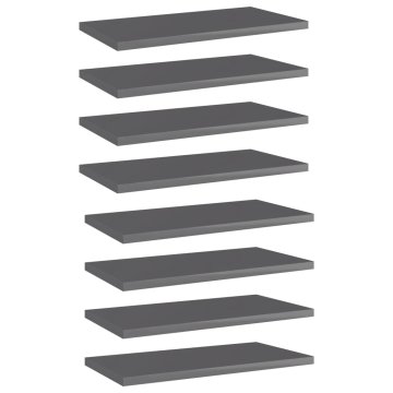 Vidaxl Dodatne police za omaro 8 kosov visok sijaj sive 40x20x1,5 cm