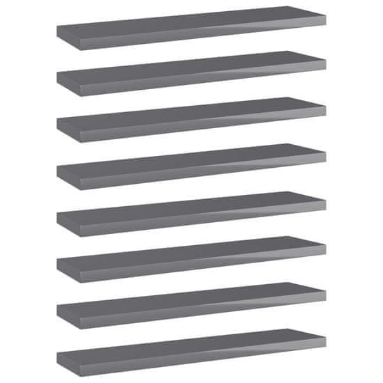 Vidaxl Dodatne police za omaro 8 kosov visok sijaj sive 40x10x1,5 cm