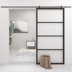 Vidaxl Drsna vrata iz aluminija in ESG stekla 102,5x205 cm črna