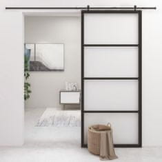 Vidaxl Drsna vrata iz aluminija in ESG stekla 90x205 cm črna