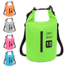 Greatstore Torba Dry Bag z zadrgo zelena 15 L PVC