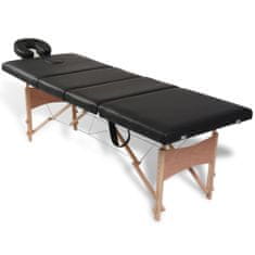 Greatstore Črna zložljiva masažna miza s 4 območji in lesenim okvirjem