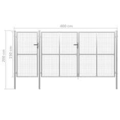 Greatstore Vrtna vrata jeklena 400x150 cm srebrna