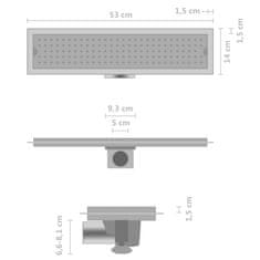 Vidaxl Kanaleta za tuš z luknjicami 53x14 cm nerjaveče jeklo
