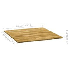 shumee Površina za mizo trden hrastov les kvadratna 23 mm 80x80 cm
