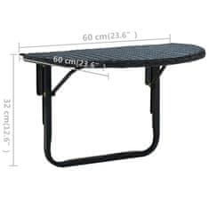 Vidaxl Balkonska mizica 60x60x32 cm črn poli ratan
